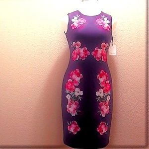 Calvin Klein Flower Border Sheath Scuba Dress